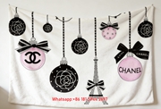 Chanel Pink & Black Ornament Eiffel Tower Flannel Sofa Throw Blanket IMG_6807